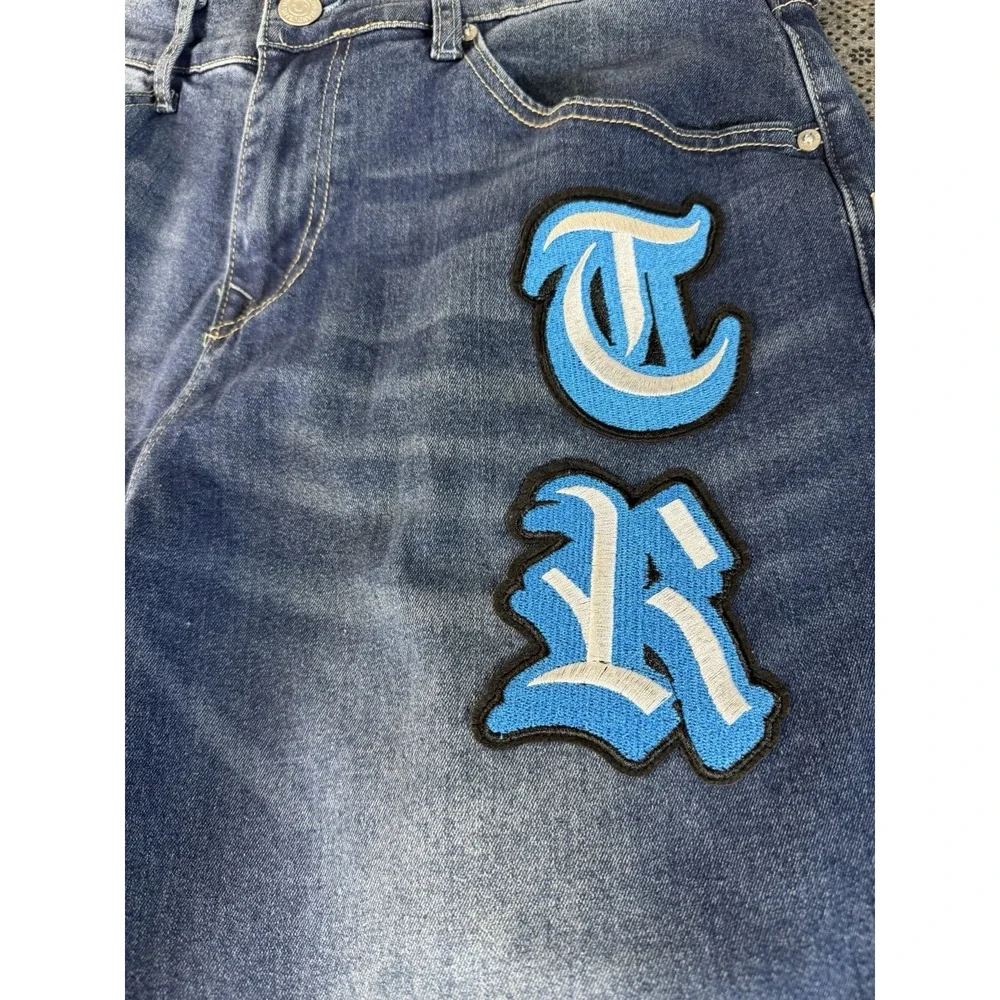 True Religion Bobby Applique Relaxed Baggy Jeans 32x32 Medium Blaze Wash New